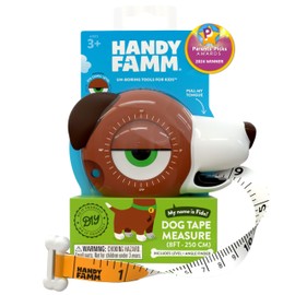 Handy Famm 8ft Interactive Dog Tape Measure for Kids with Level & Angle Finder, Montessori Educational Toys, Animal Shaped Childrens Tool Set with Puppy Bone, Pocket Tape Measure for Kids 3+ (Fido)