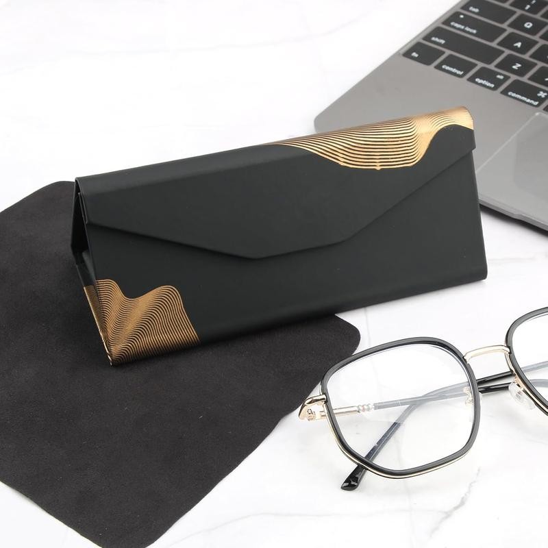Foldable Triangle Hard Sunglasses Case with Cleaning Cloths - Colour: