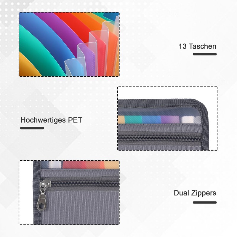 Expanding File Document Folder with Zip 13 Compartments Folder Organiser