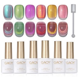 GAOY Pink Ocean Cat Eye Gel Nail Polish Set with Magnet for Holographic Cat Eye, Salon Gel Manicure and Nail Art DIY at Home - Color: Brilliant Fireworks