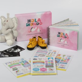 HappyMots Baby Girl Photo Album 22cm x 15cm with Protective Box Baby Album for Sticking Photos and Writing | Set of Decorative Stickers Included