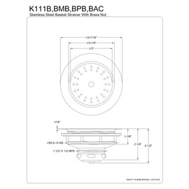Kingston Brass K111BPB Tacoma Kitchen Sink Basket Strainer, Polished Brass