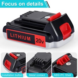 2Packs 3.0Ah Battery Compatible with Black and Decker 20v Max Lithium Battery 3000mAh LBXR20 LB20 LBX20 LBXR2040 LB2X4020-OPE LBXR20B-2