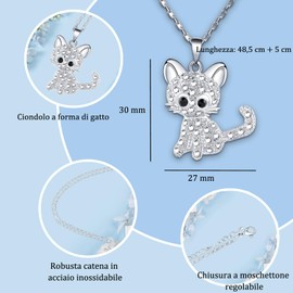 CheersLife Women's Cat Necklace with Pendant Cat with Cubic Zirconia Stone Cubic Zirconia Necklace Women Girls Birthday Gift for Sister Girls Gift for Christmas Graduation, Stainless Steel, Not
