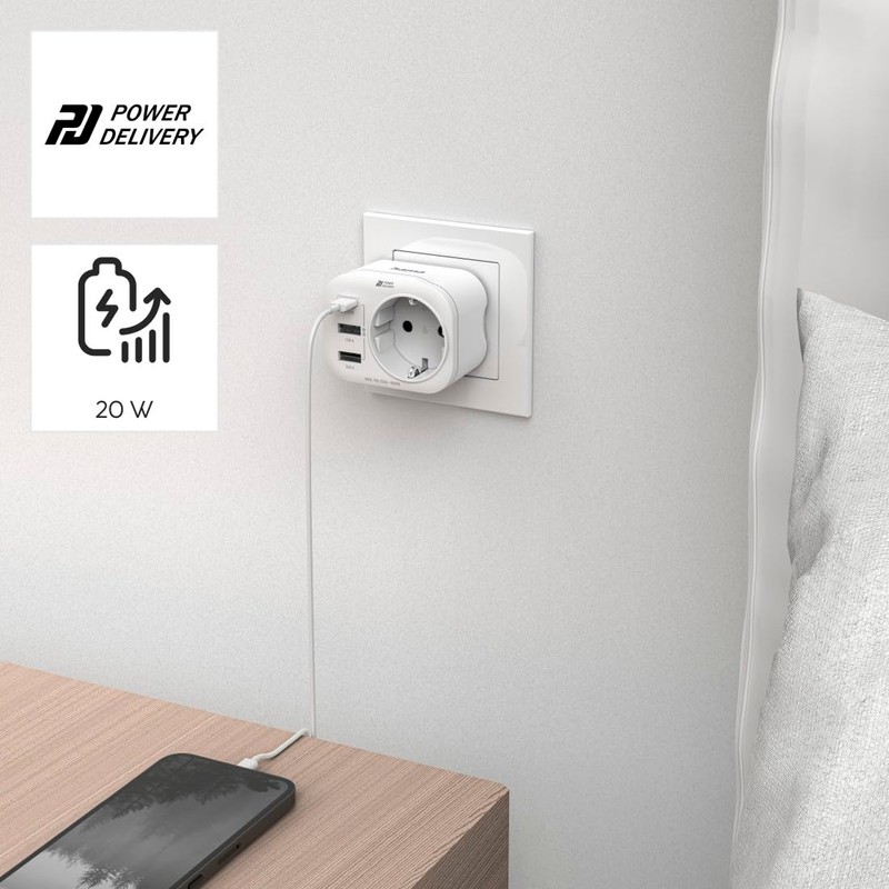 Hama Multiple Plug 4-Way (1 USB-C PD, 2 USB-A, 1