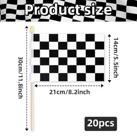 Pack of 20, Handheld Racing Checkered Flags 5x8 Inch – Small Black and White Flags on Wooden Sticks with Gold Spear Top, Mini Finish Line Flag for Racing Theme Party, Sports Events, and Decorations