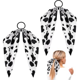 2 Pcs Cow Print Hair Headband Non-Slip Elastic Hair Tie Ropes Ponytail Holder Hair Ribbon Barrettes Accessories for Women Girl Curly Straight Thin Fine (Cow Print, One size)
