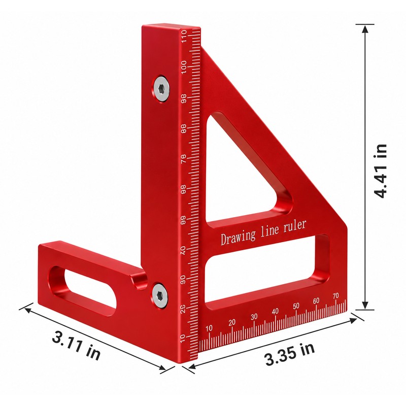 3D Woodworking Square Ruler, Aluminum Alloy 45°/90° Multi-Angle Measuring &