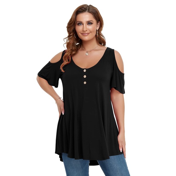 LARACE Cold Shoulder Tops for Women Plus Size V Neck