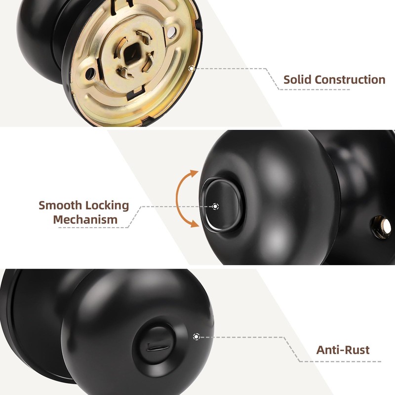 GOBEKOR 8 Pack Privacy Door Knobs Interior Matte Black Keyless
