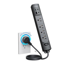 TROND - Protector de sobretensiones de enchufe giratorio de 360°, regleta de alimentación con puertos USB, 3 USB C y 1 USB A, 1440 julios, listado ETL, 1625W, extensor de toma de pared, cable de