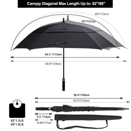 G4Free Extra Large Golf Umbrella 68 inch Square Vented Windproof Auto Open Double Canopy Oversized Stick Umbrella