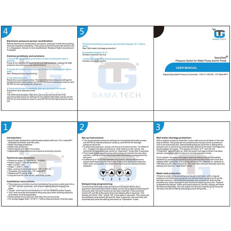 GamaTech Pressure Switch for Water Pump and Air Pump, Digital