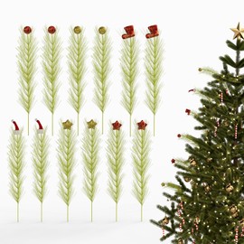 Christmas Tree Topper 12 Pcs, 16 Inch Lime Green Curly Tree Picks with Ball/Star/Cap/Boot, Artificial Green Stems for Christmas Home Wreath Craft Decoration Supplies