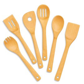 Freshware Bamboo Wooden Utensils Set for Kitchen, 6-Piece, Wooden Spoons for Cooking, Cooking Utensils Set Includes Wood Spoons and Spatula, Utensil Sets for Kitchen Essentials