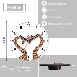SPUNKER Clock for Bedroom,Giraffes Kitchen Wall Clock,Abstract Love Heart Clocks 10 Inch Silent Non-Ticking Wall Battery Operated for Living Room Bedroom Bathroom Laundry Room Decor