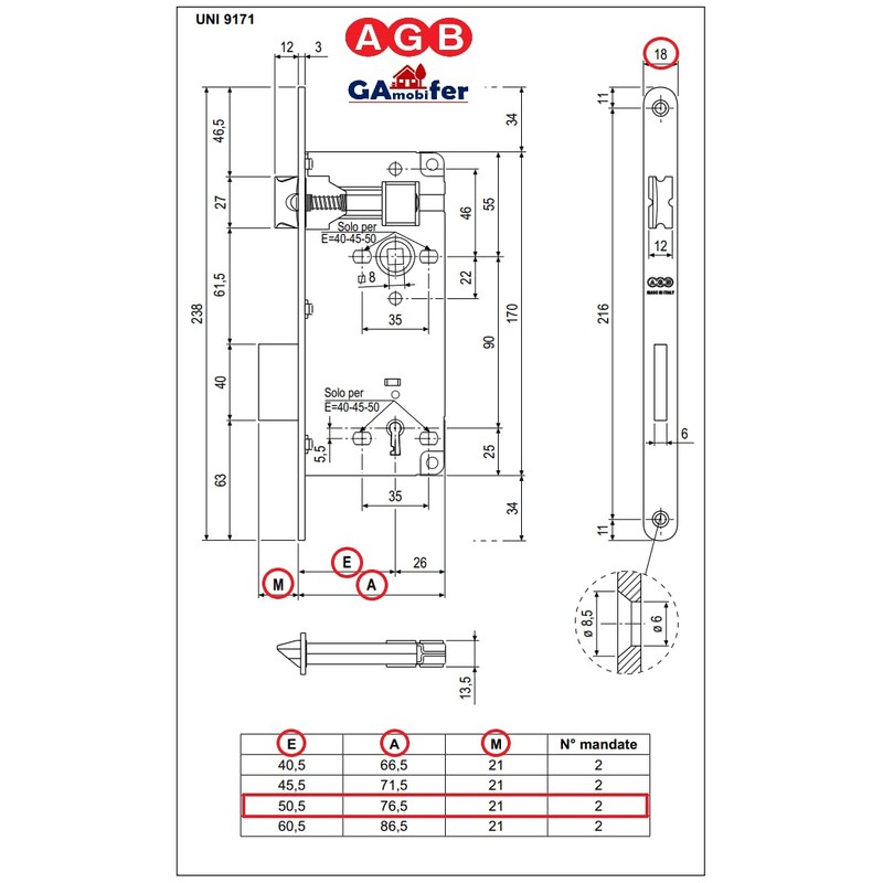 Mortise Lock for Interior Door AGB Series Patent Large (Fr.