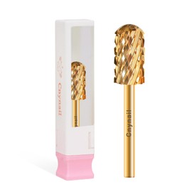 Cnynail 3/32" Large Barrel Smooth Round Top Tungsten Carbide Nail Drill Bit Safety Bit for Gel & Acrylic Removal, 2-Way Rotating Efile Tip, Salon Electric File Accessory (3XC Grit, Gold)