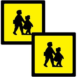 2 x School Children Crossing Printed Vinyl Sticker 100mm sq Car Taxi Mini-Bus