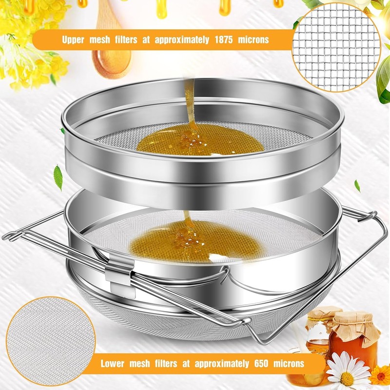 Stainless Steel Honey Strainer, Double Sieve Mesh Filter, Bee Keeping