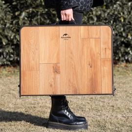 Naturehike Camping Folding Table, Small Portable Camping Side Tables with Adjustable Legs, Folding Beach Table with Carry Bag for Outdoor Camping, Cooking, BBQ, Travel - Wood