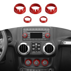 RT-TCZ para Jeep JK Radio Audio AC Knob Cover Ring recortar Ring Rojo para Jeep Wrangler JK 2011-2017 Compass 2010-2016 Patriot 2011-2016 Accesorios interiores rojos 5 piezas