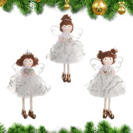 3 Pcs Christmas Angel Doll Pendant,Christmas Plush Toy Hanging Ornaments Christmas Plush Angel Doll Fairy,Christmas Tree Hanging Ornament for Christmas Tree Decorations Xmas Party Decor (Silver)