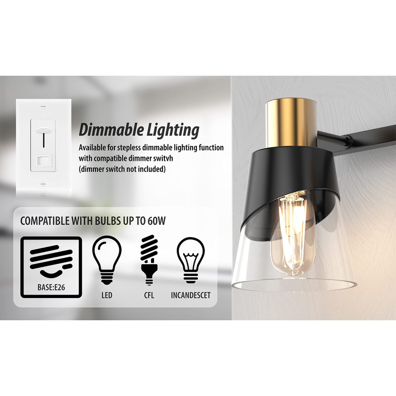 URSOLA Bathroom Lighting Fixtures Over Mirror, 2 Lights Bathroom Vanity