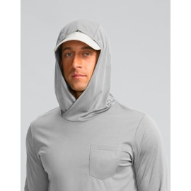 Men's Sun Protection Shirts UPF 50+ Long Sleeve Hoodie with 2 Pockets UV SPF Fishing Hiking Rash Guard Outdoor Shirts (Light Grey, Large)