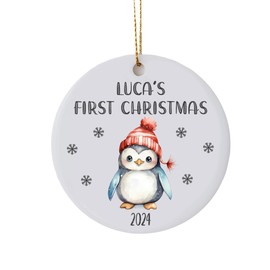 Baby's First Christmas Decoration Tree Bauble Cute Penguin Boys or Girls Ceramic Ornament Festive Gift for New Baby (Penguin 3)