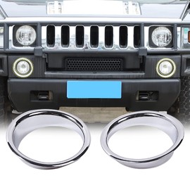 Fgtagtal Front Bumper Driving Fog Light Ring Bezels Covers Trim Molding Fit for Hummer H2 2003-2009, ABS Front Fog Light Lamp Decoration Protector Accessories, 2PCS (Bright Silver)
