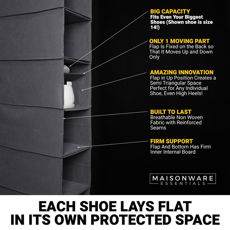 Hanging Shoe Organizer for Closet, Space Efficient Double Capacity Hanging