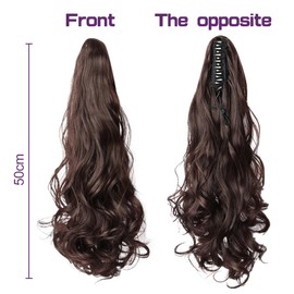 DAVBNM Ponytail Extension, 16 Inch Long Wavy Hair Extensions, Brown Hair Claw Clip, Pony Tails Hairpiece for Women, Drawstring Ponytail for Daily Use