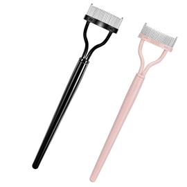 Peine de Pestañas, Separador de Destañas, Peine de Pestañas Dentado de Acero Inoxidable, Peine de Pestañas Portátil con Funda, Cepillo de Belleza para Pestañas (Negro + Rosa)