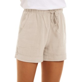 FANGJIN Womens Summer Cotton Shorts Lounge Pants Ladies Comfy Shorts Beige S