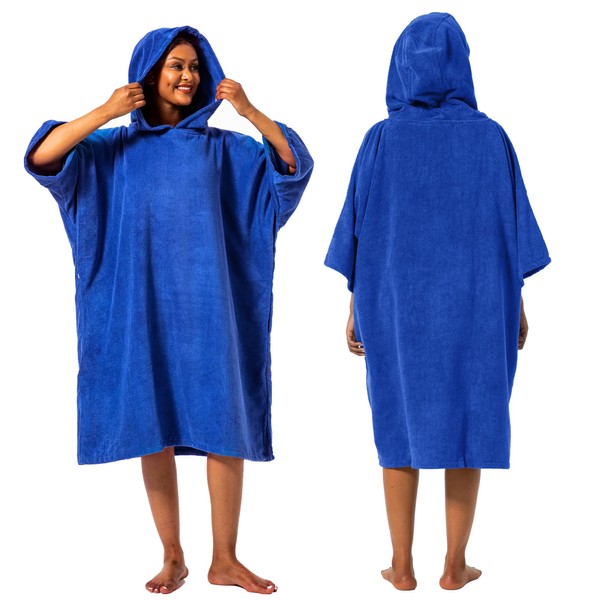 Winthome Warm Absorbent Poncho, Help the Beach Change, Poncho Towel with Pocket and Hood, Surfing Poncho for Adult Women Men Swimming Surfing Beaches Sauna (Grey-Blue, M)