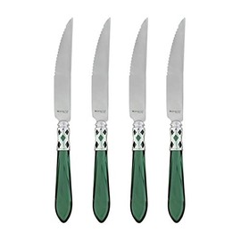 Vietri Aladdin Antique Green Serrated Steak Knives Set of 4, 9" 18/10 Stainless Steel Flatware