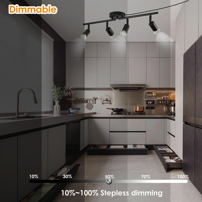 Dimmable 4 Light Black Plug in Track Light White Plug