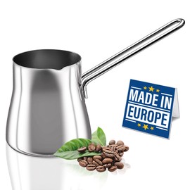 CRYSTALIA Cafetera turca de acero inoxidable 18/10, tetera para estufa, calentador de leche, café árabe griego Cezve Briki (plata, grande)