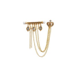 A N KINGPiiN Men Gold Crown with Hanging Chains and Pearl Gold Bar Detailing Brooch Lapel Pin Costume Pin Shirt Studs Men's Accessories