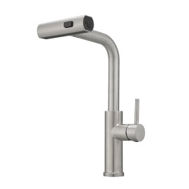 Modern Single Handle Pull Out Stainless Steel Kitchen Sink Faucet Grey Waterfall Sprayer with 3 FunctionSurface Finishing: Stainless Steel, Color: Brushed Nickel