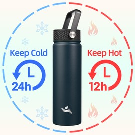 Konokyo 22oz Stainless Steel Bottles with 3 Lids Sport Insulated Water Bottle,Navy Blue