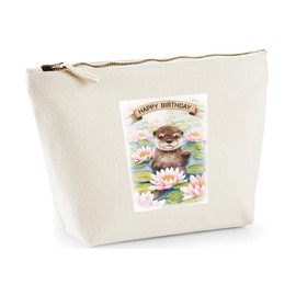 Hippowarehouse Happy Birthday Cute Otter Pond Watercolour Printed Make up Cosmetic wash Bag 18x19x9cm