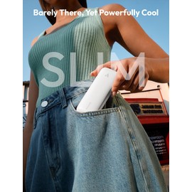 Aecooly Slim Portable Fan, Thin Handheld Fan, USB Rechargeable Mini Personal [24H Max Cooling Time], Battery Powered Small Foldable Pocket for Travel, Summer, Gifts for Women, Girls -White