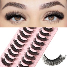 FARRED Natural Lashes Wispy False Eyelashes Fake Cat Eye Lashes Pack 10 Pairs Natural Look Lash Strips Fluffy Mink Eyelash Full Strip Lashes (C5 | 8-15MM)
