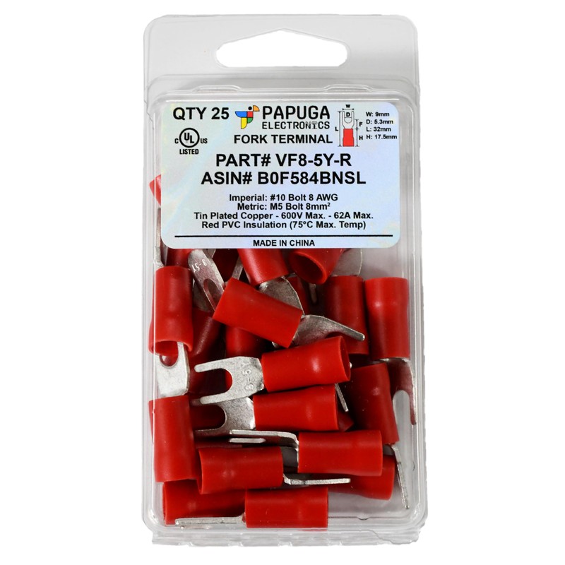 25PCS 8 AWG #10 Insulated Fork Terminal Connector 62A 600V