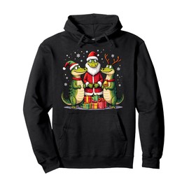 Cute Christmas Alligators in Santa and Reindeer Costumes Pullover Hoodie
