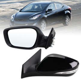 Lqito Left Driver Side Mirror Compatible With 2011 2012 2013 Hyundai Elantra With Manual Folding Power Glass Heated Turn Signal Black Replace#876103Y000(6Pins)