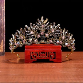 Gatuida Vintage Baroque Crown, Black Alloy Headdress, Bridal Tiara Hairband, Gothic Wedding Headpiece, 5.51 x 3.93 x 2.16 Inches