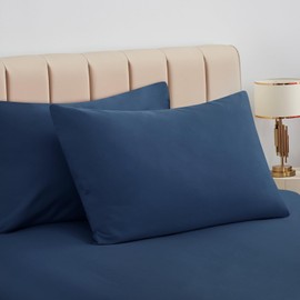 Aisbo Pillowcases 2 Pack - Navy Blue Standard Pillow Case Set of 2, Soft Pair of Microfiber Plain Pillow Cover 50x75 cm with Envelope Closure